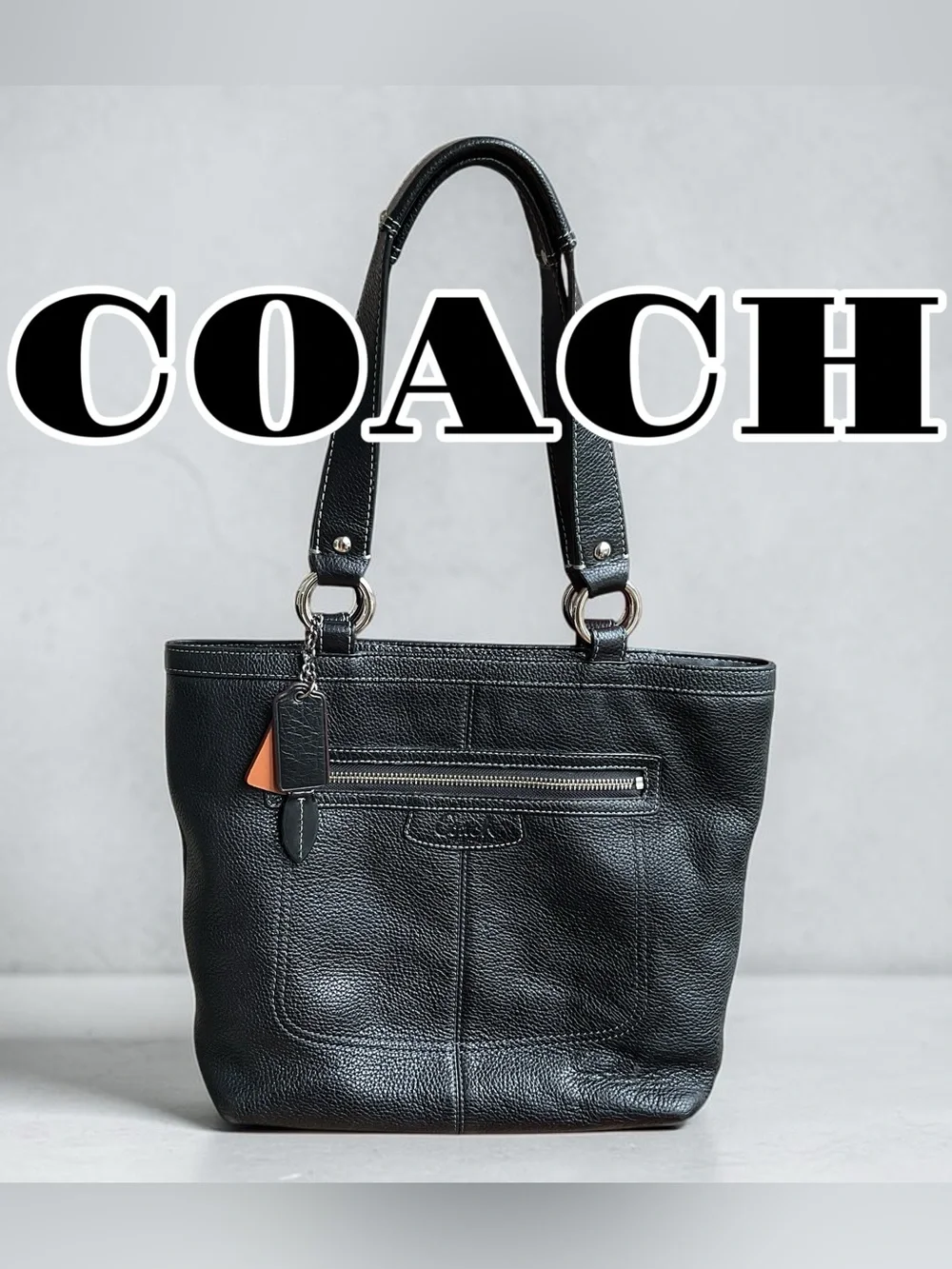 COACH Black Pebble Leather Shoulder Bag with Silver Hardware